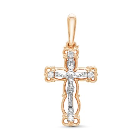 Православный крест с 4 бриллиантами 0.056 карат из красного золота 61902