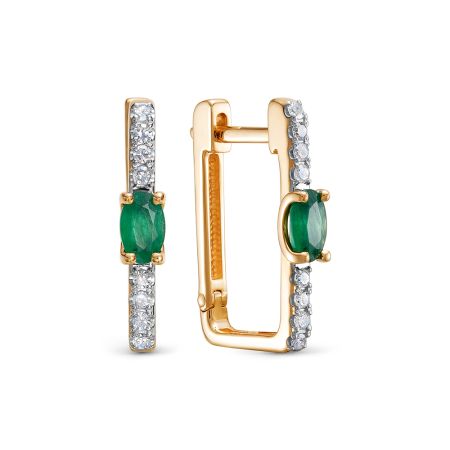 Серьги с изумрудами и 16 бриллиантами из красного золота 143668