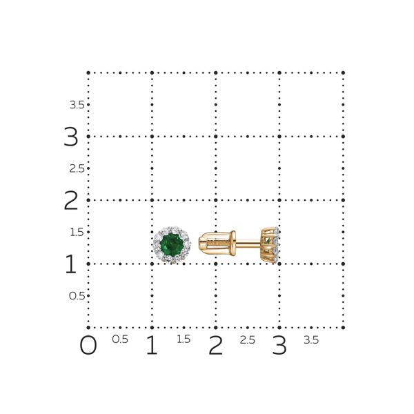 Серьги-пусеты с изумрудами и 20 бриллиантами из красного золота 143712