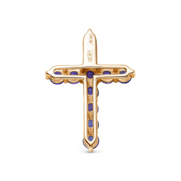 Декоративный крест с 11 танзанитами из красного золота 118175