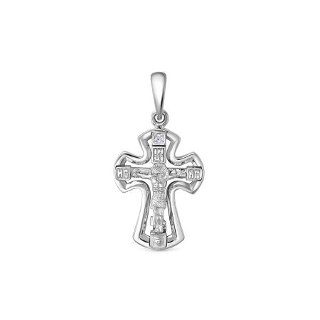 Православный крест с бриллиантом 0.003 карат из белого золота 86362