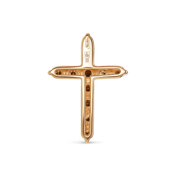 Декоративный крест с 11 коньячными бриллиантами из красного золота 87025