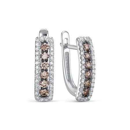 Серьги с 12 коньячными бриллиантами и 64 бриллиантами из белого золота 144617