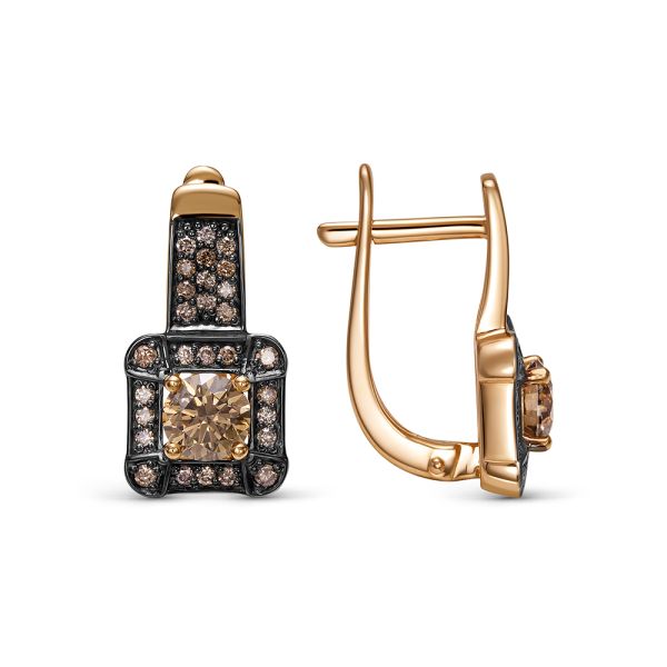 Серьги с 58 коньячными бриллиантами из красного золота 143674