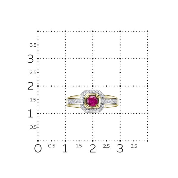 Кольцо с рубином и 28 бриллиантами из лимонного золота 120708