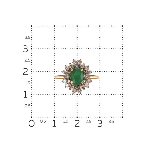 Кольцо с изумрудами, бриллиантами, из красного золота 119347