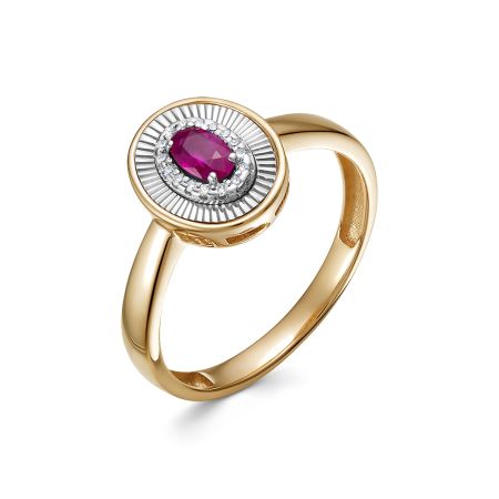 Кольцо с рубином и 16 бриллиантами из красного золота 140328