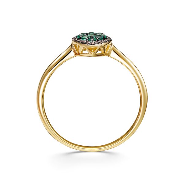 Кольцо с изумрудами, бриллиантами, из лимонного золота 122618