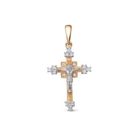 Православный крест с 16 бриллиантами из комбинированного золота 78136