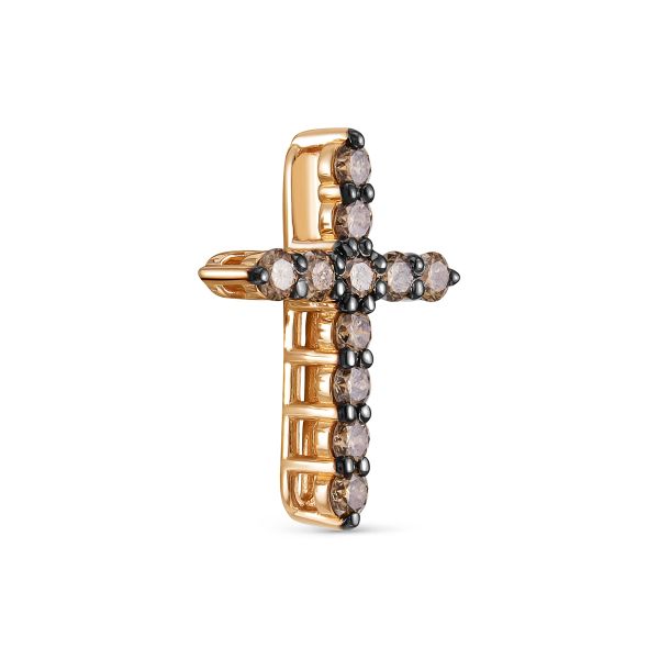 Декоративный крест с 11 коньячными бриллиантами из красного золота 87024
