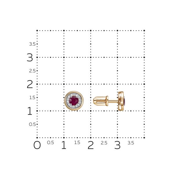 Серьги-пусеты с рубинами и 28 бриллиантами из красного золота 143136