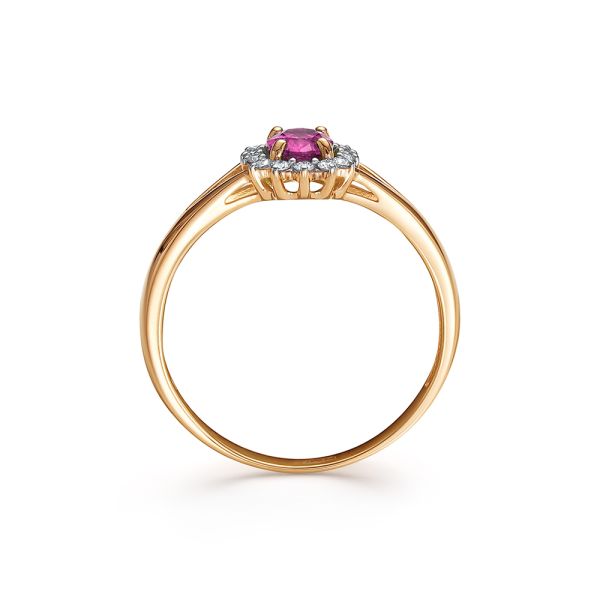 Кольцо с рубином и 14 бриллиантами из красного золота 110669