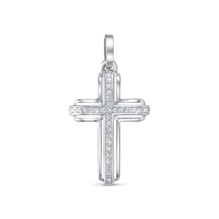 Декоративный крест с 30 бриллиантами 0.15 карат из белого золота 121213