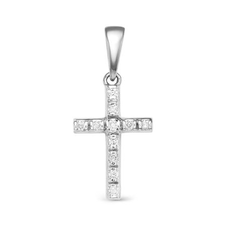 Декоративный крест с 11 бриллиантами 0.077 карат из белого золота 61562