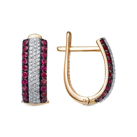 Серьги с 40 рубинами и 104 бриллиантами из красного золота 129559