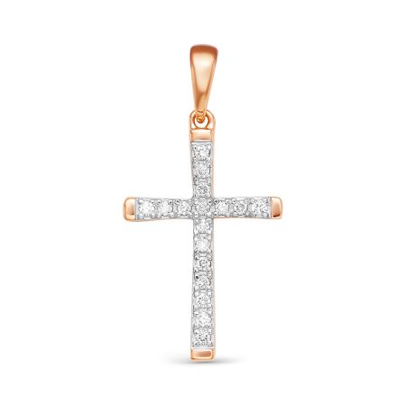 Декоративный крест с 17 бриллиантами 0.119 карат из красного золота 61548