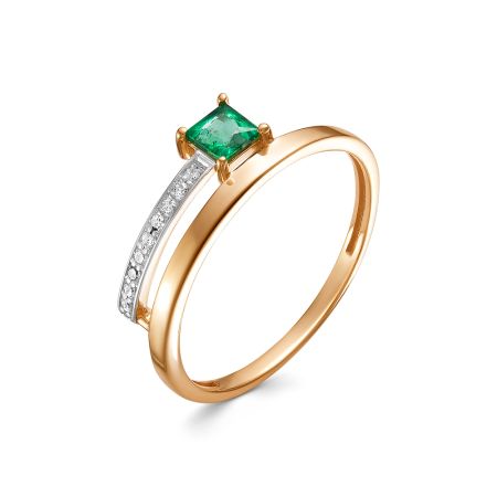 Кольцо с изумрудом и 9 бриллиантами из красного золота 142167