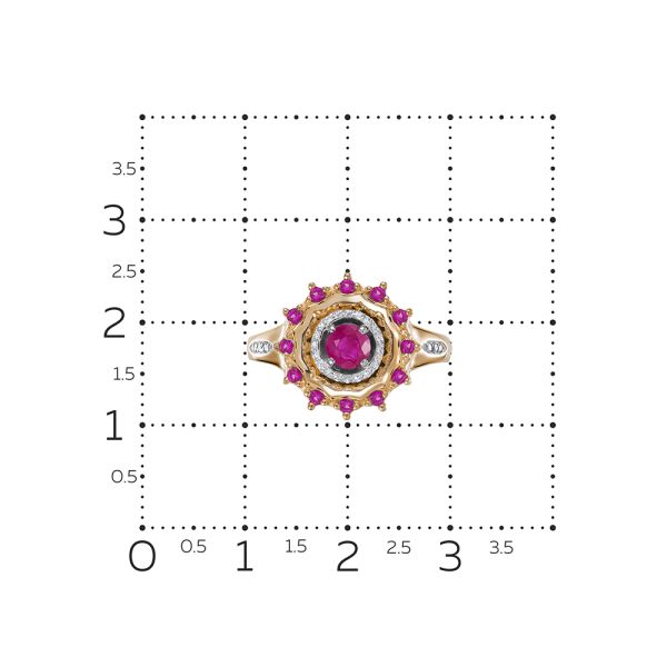 Кольцо с 13 рубинами и 26 бриллиантами из красного золота 84663