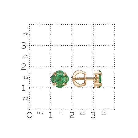 Серьги-пусеты с 10 изумрудами из красного золота 123807