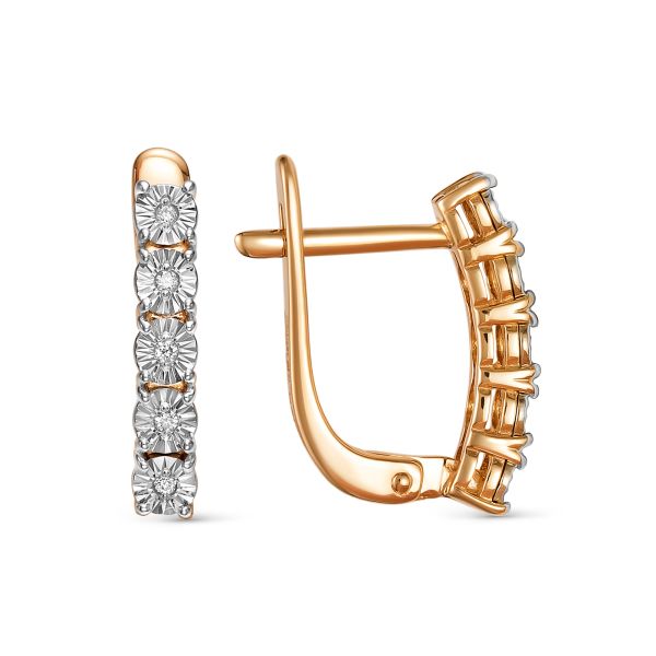 Серьги с 10 бриллиантами 0.05 карат из красного золота 143684