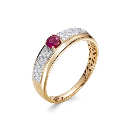 Кольцо с рубином и 48 бриллиантами из красного золота 114465