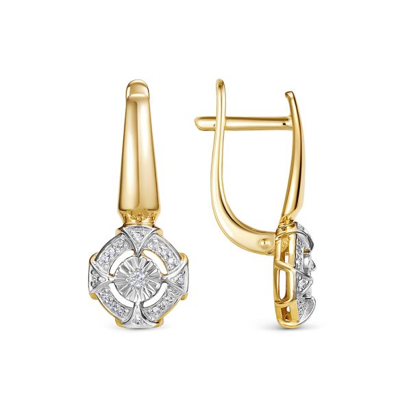 Серьги с 34 бриллиантами из лимонного золота 144601