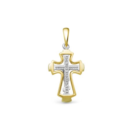 Православный крест с 4 бриллиантами из комбинированного золота 86364