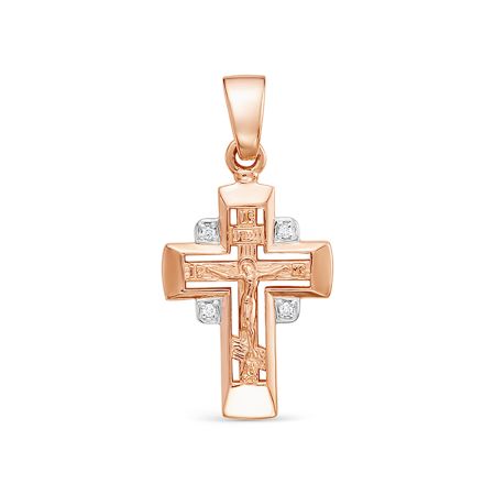 Православный крест с 4 бриллиантами 0.02 карат из красного золота 61924