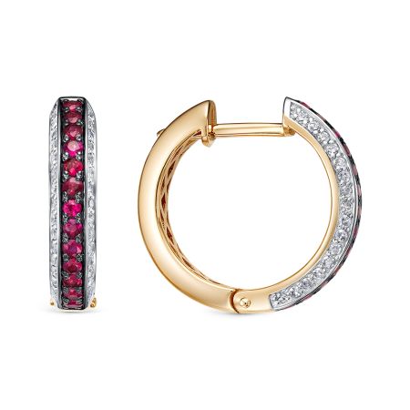 Серьги с 26 рубинами и 64 бриллиантами из красного золота 129108