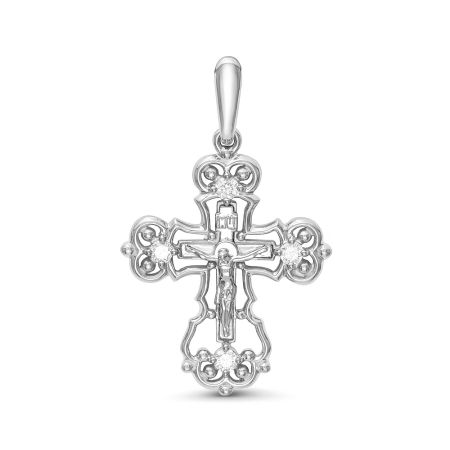 Православный крест с 4 бриллиантами 0.12 карат из белого золота 61901