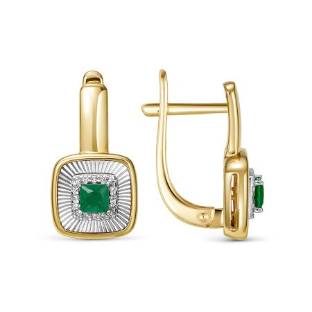 Серьги с изумрудами и 32 бриллиантами из лимонного золота 138862