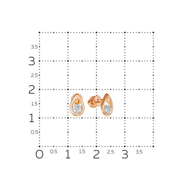Серьги-пусеты с 14 бриллиантами 0.056 карат из красного золота 72875