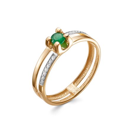 Кольцо с изумрудом и 14 бриллиантами из красного золота 142135