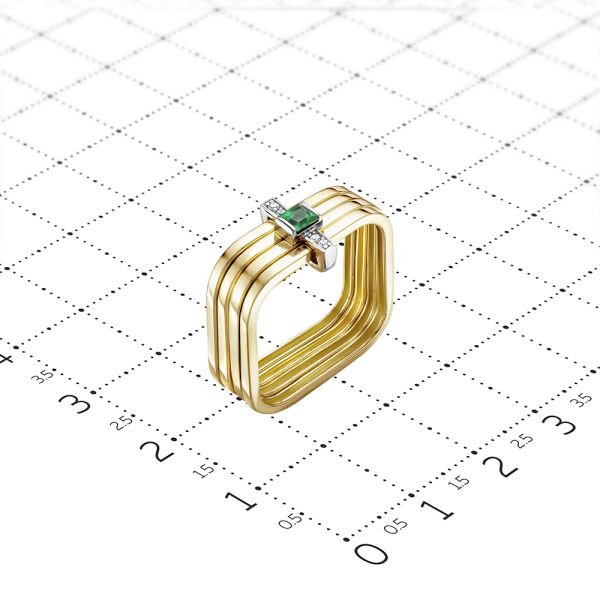 Кольцо с изумрудом и 4 бриллиантами из комбинированного золота 80779