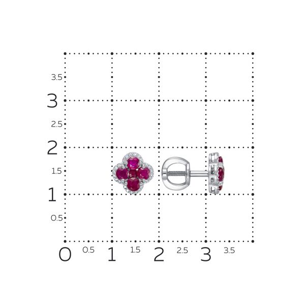 Серьги-пусеты с 10 рубинами и 48 бриллиантами из белого золота 93625