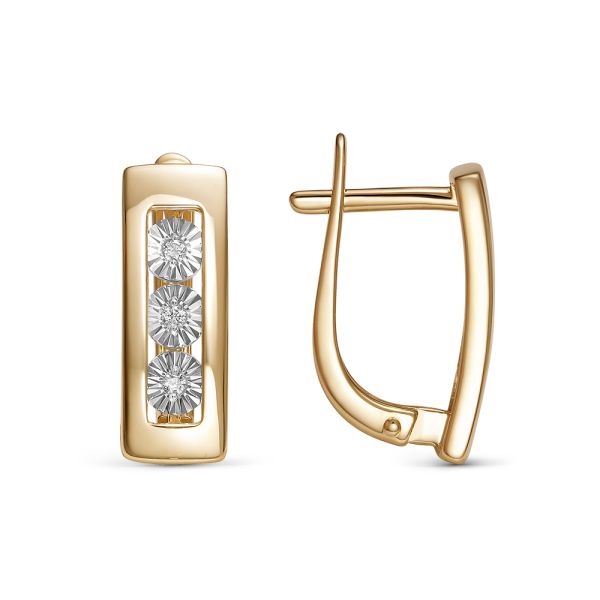 Серьги с 6 бриллиантами 0.042 карат из красного золота 144628