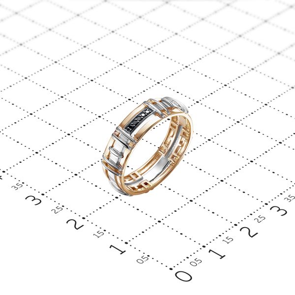 Кольцо с 5 черными бриллиантами из комбинированного золота 91179