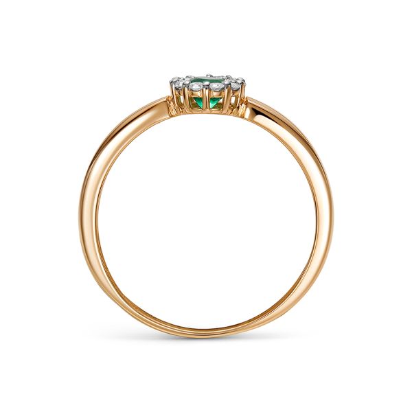 Кольцо с изумрудом и 10 бриллиантами из красного золота 143411