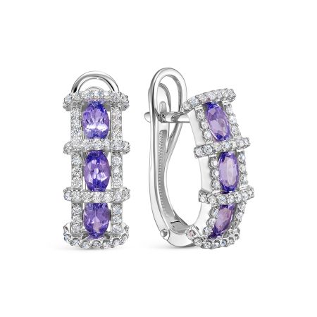 Серьги с 6 танзанитами и 108 бриллиантами из белого золота 144624