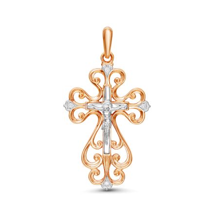 Православный крест с 4 бриллиантами 0.028 карат из красного золота 98858