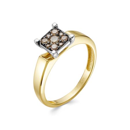 Кольцо с 9 коньячными бриллиантами из лимонного золота 135871 Кольцо с 9 коньячными бриллиантами из лимонного золота 135871