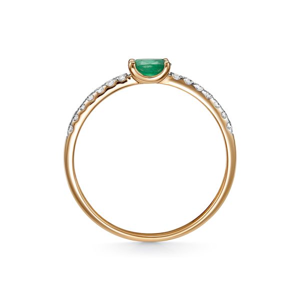 Кольцо с изумрудом и 14 бриллиантами из красного золота 142055