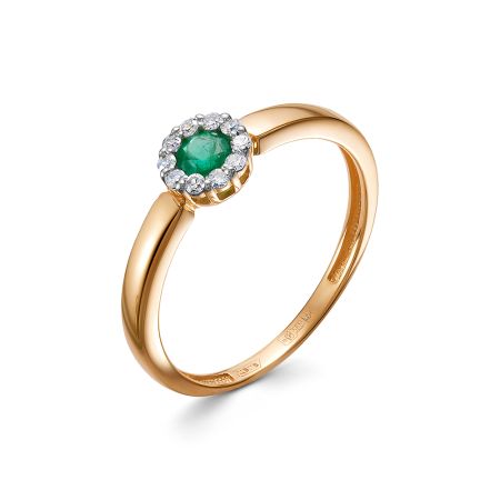Кольцо с изумрудом и 10 бриллиантами из красного золота 143411