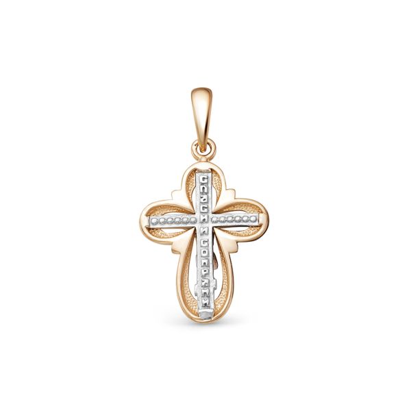 Православный крест с бриллиантом 0.005 карат из комбинированного золота 78128