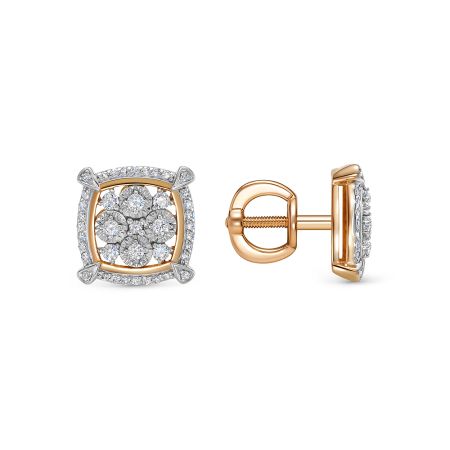 Серьги-пусеты с 82 бриллиантами из красного золота 136434