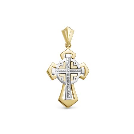 Православный крест с 4 бриллиантами 0.02 карат из лимонного золота 86373