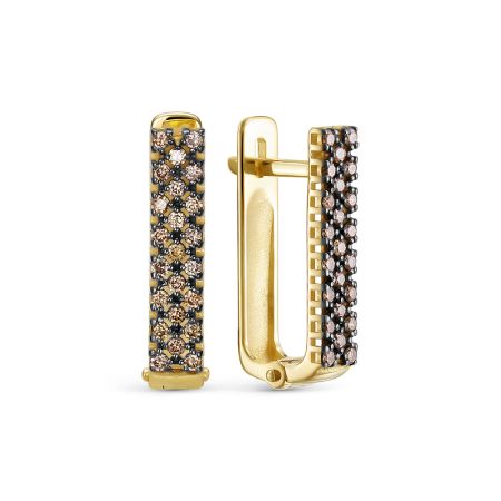 Серьги с 46 коньячными бриллиантами из лимонного золота 141350 Серьги с 46 коньячными бриллиантами из лимонного золота 141350