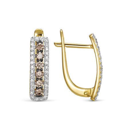 Серьги с 12 коньячными бриллиантами и 64 бриллиантами из лимонного золота 144618