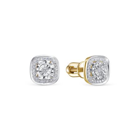 Серьги-пусеты с 50 бриллиантами из лимонного золота 146459