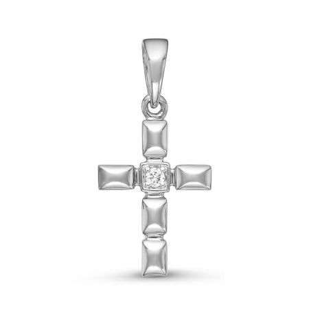 Декоративный крест с бриллиантом 0.024 карат из белого золота 61420